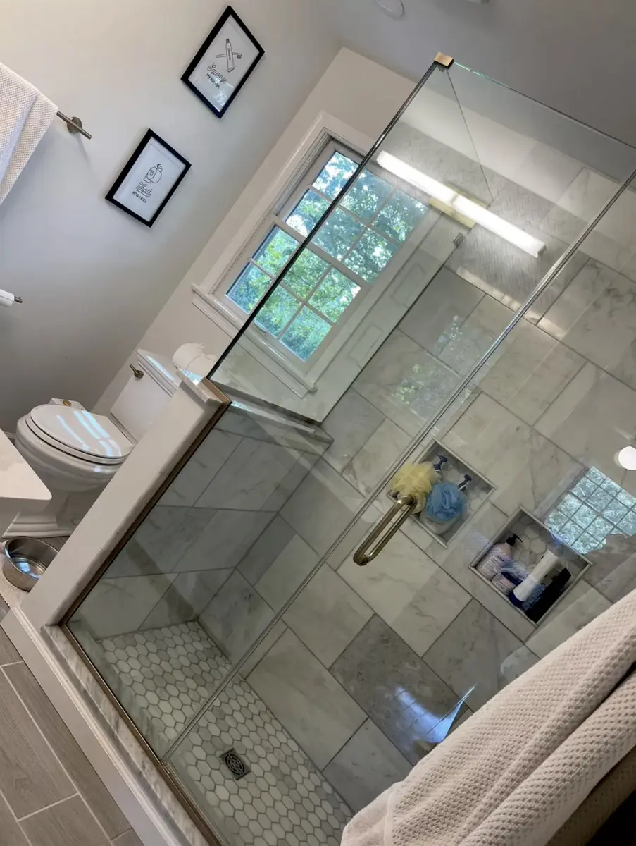 Clean glass shower and bathroom