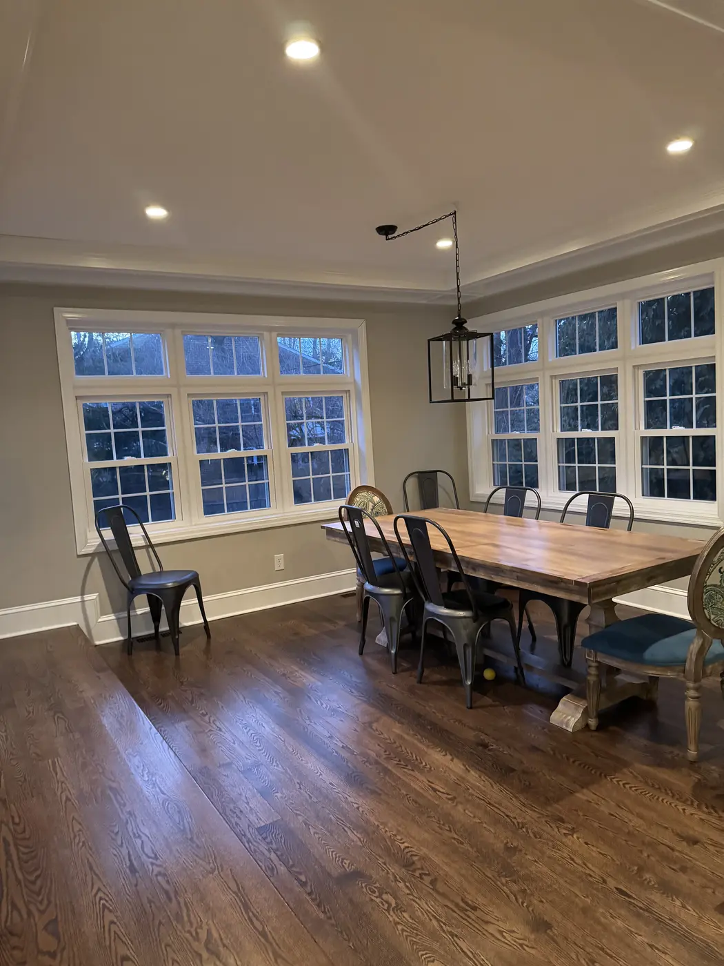 Bright dining area with large clean windows